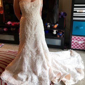 Strapless lace embroidered ivory wedding dress